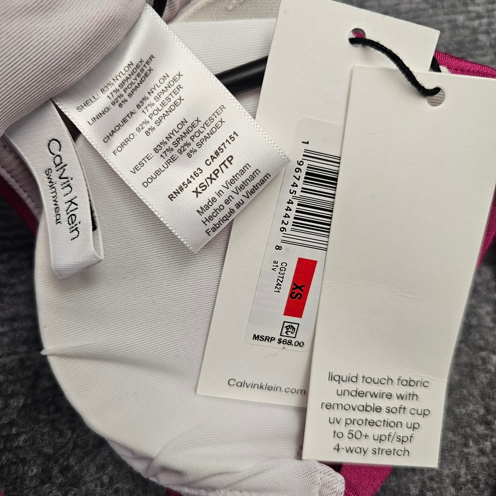 Calvin Klein Womens Bikini Top Liquid Touch Underwire UV 50+ Protection Pink XS - Picture 5 of 5